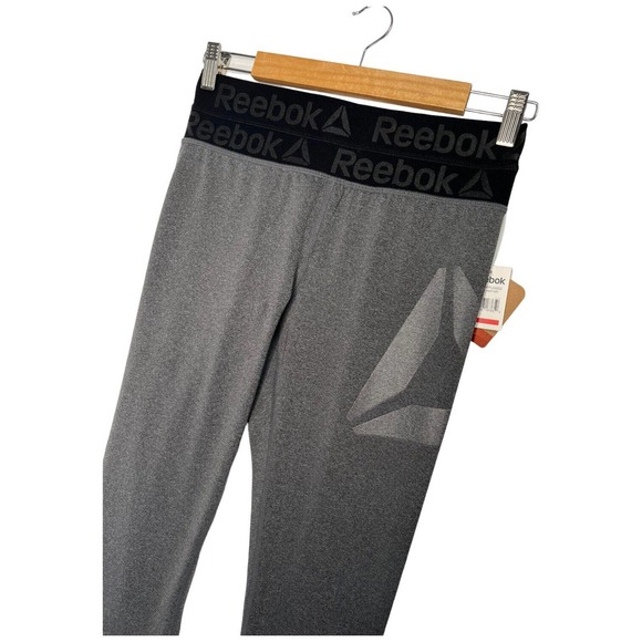 New Reebok Womens Size Small Logo Spell Out Ankle Leggings Heather Gray - Picture 4 of 13